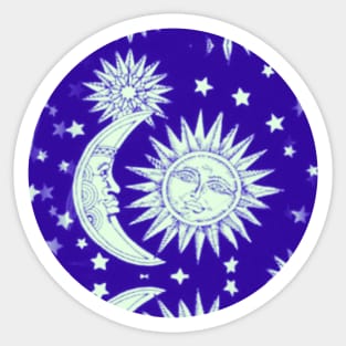 Vintage Celestial Sun Moon and Stars in Blue Sticker